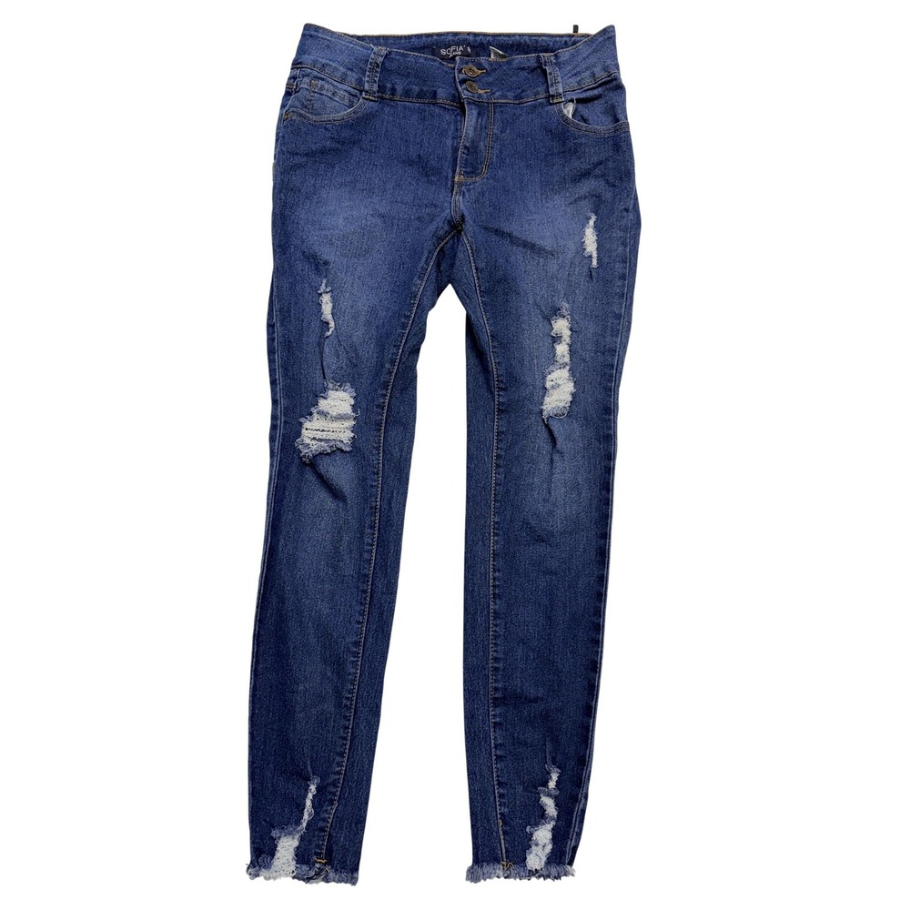 Sofias Jeans Skinny Jeans Juniors 9 Blue Distressed Raw Hem Stretch 29x28